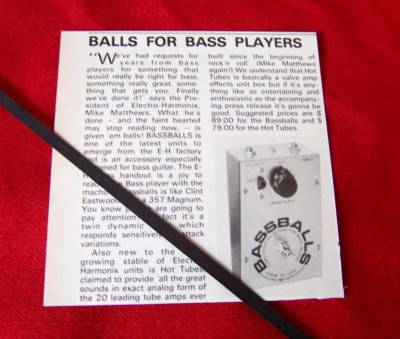ELECTRO HARMONIX BASSBALLS BASSGITARRE EFFEKTGERÄT 1978 ARTIKEL