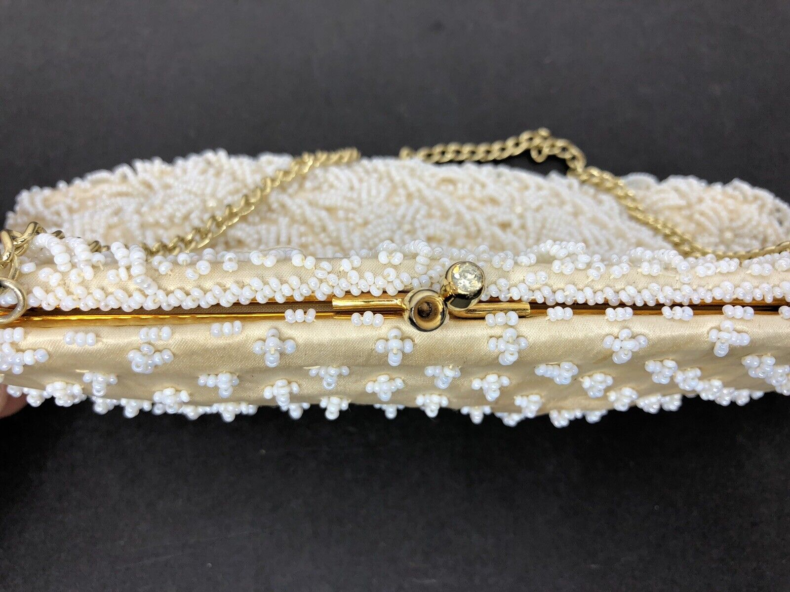 Vintage Walborg Richere Bag Ivory White Floral Be… - image 3