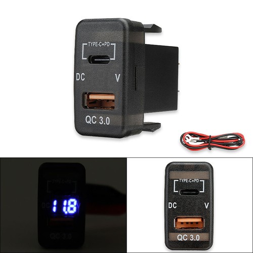 Dual Port Type-C +USB Car Charger Voltmeter For Toyota Land Cruiser Hilux Prado - Photo 2 sur 10