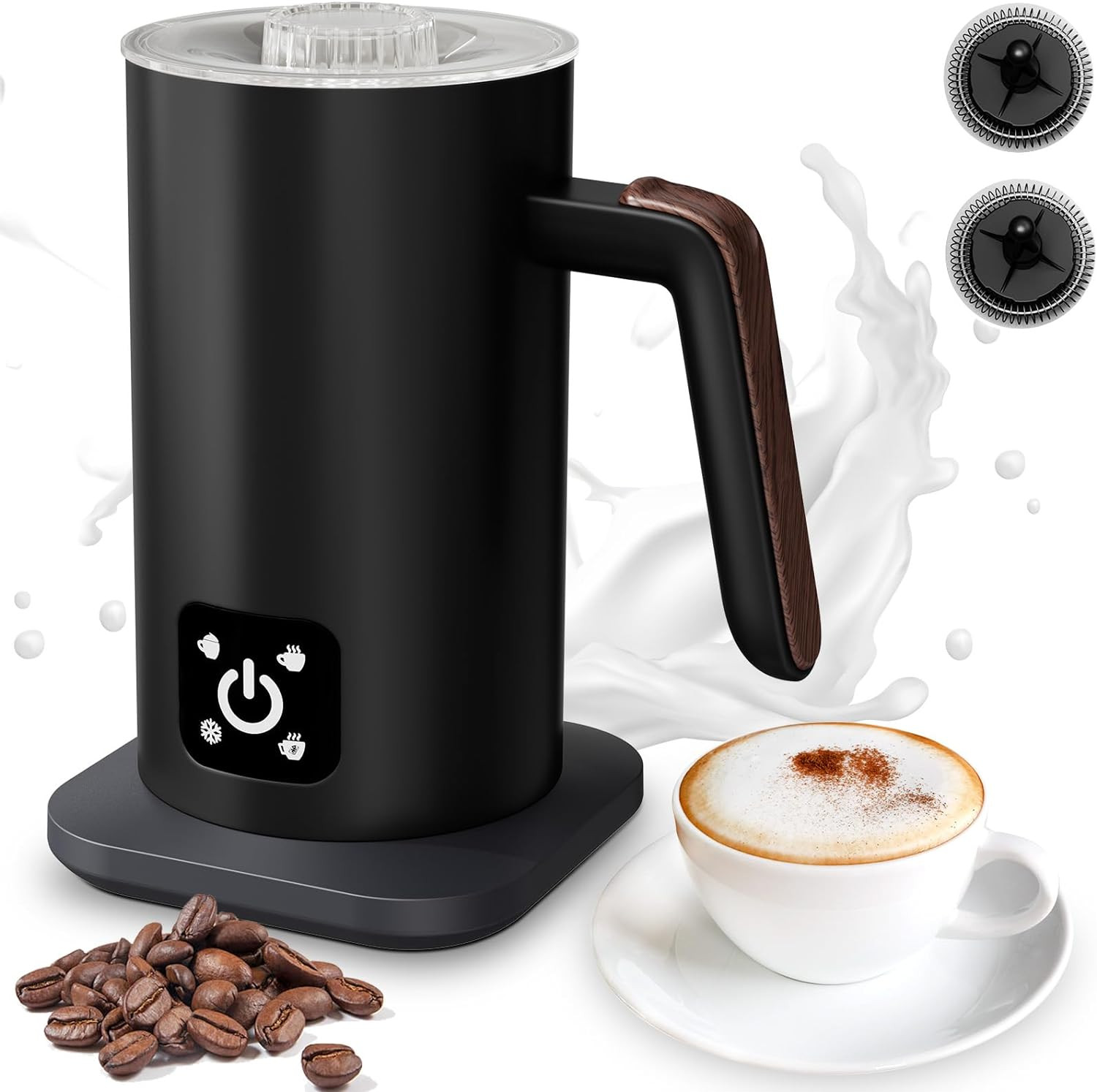 Montalatte Elettrico Cappuccino 4 in 1, 590ML Schiumalatte Elettrico Con Schiuma