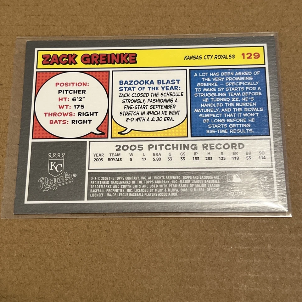 2006 Bazooka #129 Zack Greinke Kansas City Royals - Image 2 of 2