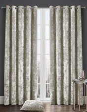 Luxury Crushed Velvet Curtain Pair Eyelet Ring Top Fully Lined Ready Curtains
