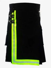 Men's Scottish Fire Fighter Black Cotton Utility Kilt Fireman Tactical kilt