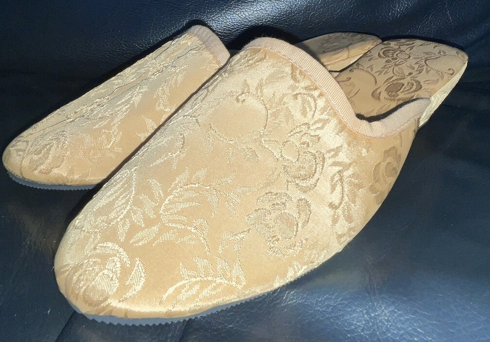 PANTOFOLA D’ORO PANTOFOLE DONNA TAGLIA UK 3 ORO RICAMATE MULE CON TACCO MAI INDOSSATE DEBENHAMS