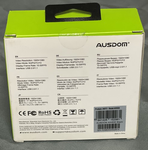 AUSDOM Full HD USB Webcam 1080P with Mic Manual Focus Wide Angle Camera YouTube - Picture 2 of 2