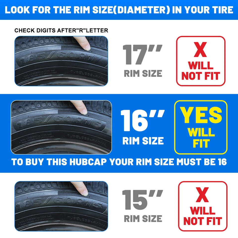 Juego de 4 cubiertas de rueda de 16" tapacubos completos a presión para neumáticos R16 y llantas de acero negras Foto 3 de 4