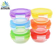 Baby Glass Weaning Food Jars 6pc BPA Free Leakproof Containers with Colour Lid