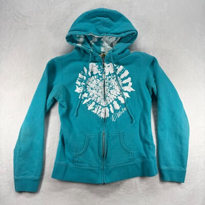 Billabong Full Zip Hoodie Tie Dye Graphic Cotton Blend Turquoise
