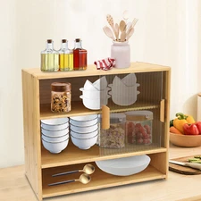 Kitchen Pantry Sideboard Bamboo Countertop Storage Cabinet Home Organizer