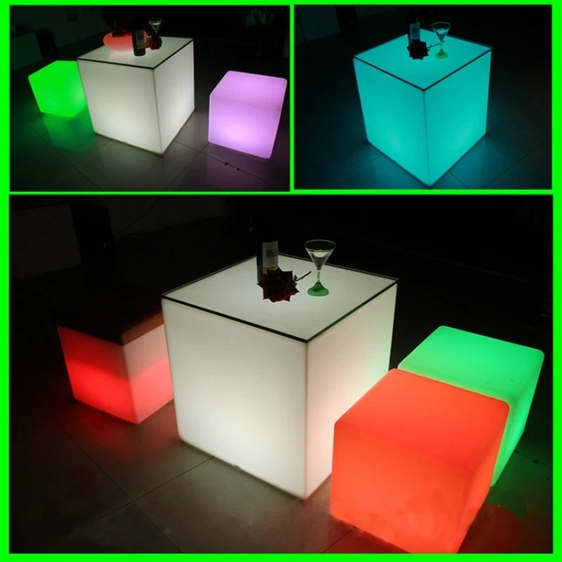 Color Changing Light Up LED Cube Stool Seat Chair Party Nightclub