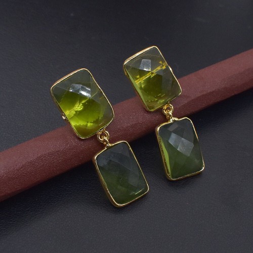 Green Peridot Simulated Gemstone Gold Plated Jewelry Stud Earring 1.5 t556 - Picture 2 of 5