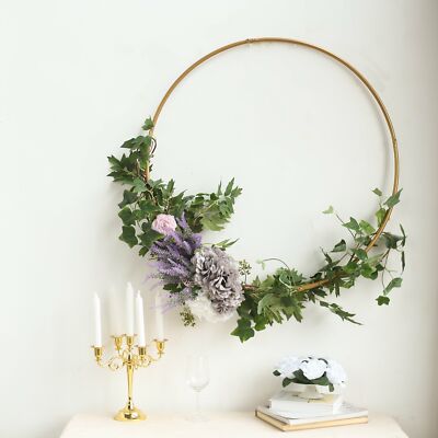28-Inch wide Gold Metal Round Hoop Hanging Wreath Ring Wedding Party Decorations