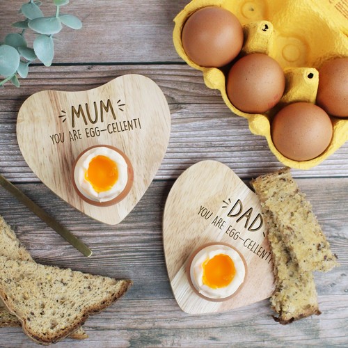 Set of 2 Personalised You Are Eggcellent Egg Cups His Hers Heart Breakfast Board - Picture 5 of 20