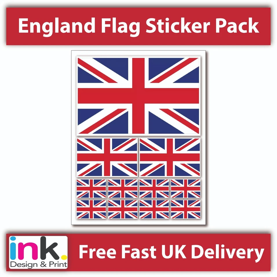 INKDESIGNPRINT 11 x England Flag Union Jack GB decals Car Van Bike Waterproof Stickers