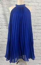 Betsey Johnson Blue Sleeveless A-line Pleated Halter Trapeze Dress Size 8