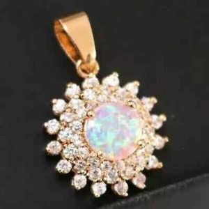 Authentic 2.30Ct Round Cut Fire Opal Flower Charm Women Pendant 14K Yellow Gold Plated