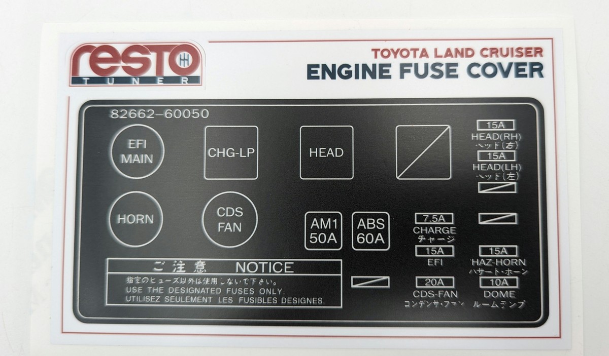 90-97 Toyota Land Cruiser Replacement Fuse Box Decal 60050 80