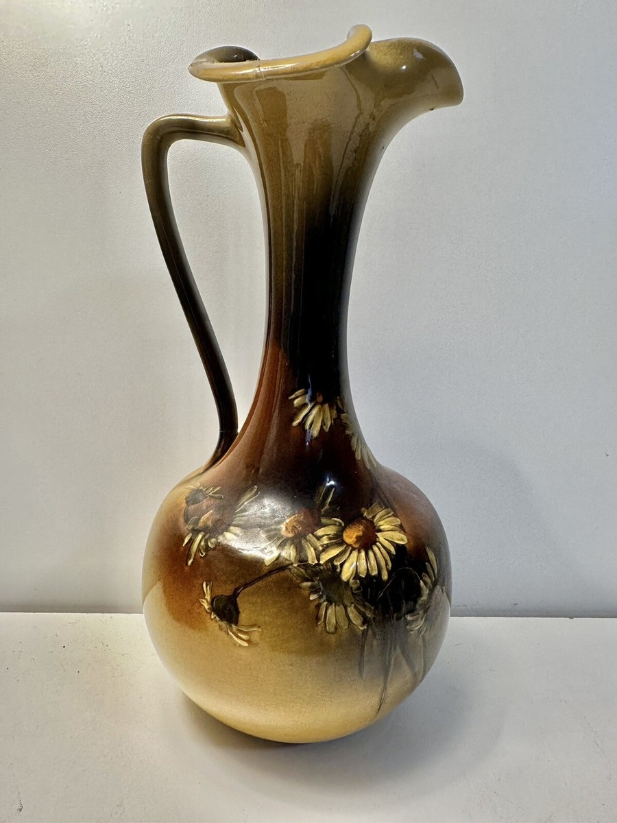 Rookwood Pottery “ Ewer” Brown Glaze Florals Pitcher / Vase With