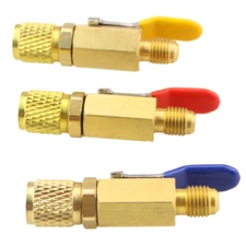 3Pcs for A/C Charging Hoses 1/4'' AC Straight Ball Valve Adapter Car R134a R410a