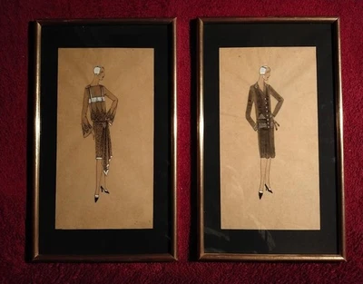 DESSIN ORIGINAL DE MODE X2 ART DECO PARIS HAUTE COUTURE FASHION ANNEES 1920-1930 - Photo 1/4