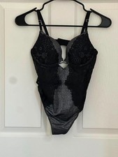 La Senza Black Lace Shimmer Teddy Bodysuit Lingerie Underwire Size S