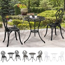 3 Piece Patio Bistro Set, Aluminium Garden Table and Chairs with Umbrella Hole