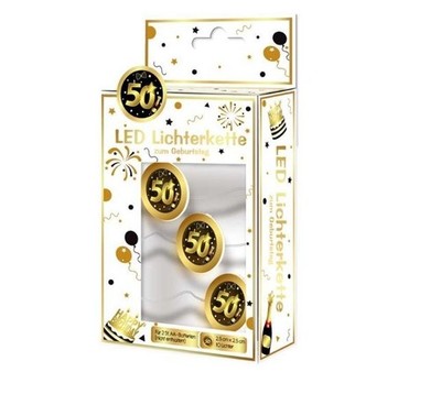 50.Geburtstag LED-Lichterkette schwarz/gold Design, 1m mit 10 Lichter, Jubiläum