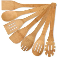 7 Pcs Wooden Spoons for Cooking, Natural Bamboo Utensil Set for Nonstick Pans...