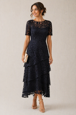 tiered dress midi formal Formal Flair Tiered Midi Dress Curves 2XL / Black main image 0