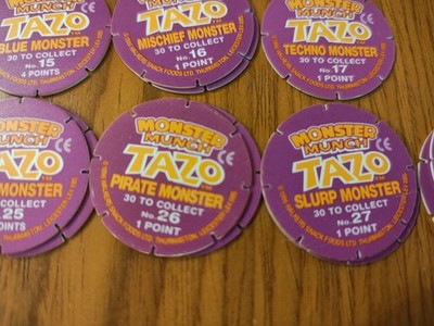 TAZO - MONSTER MUNCH TAZOS - Vintage 90s Pogs/Milk Caps - TEILSET Serie 1&2 (15 Stück)
