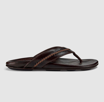Men's Beach Sandals Leather Dark Java Brown Casual Summer Flip Flops 8-14