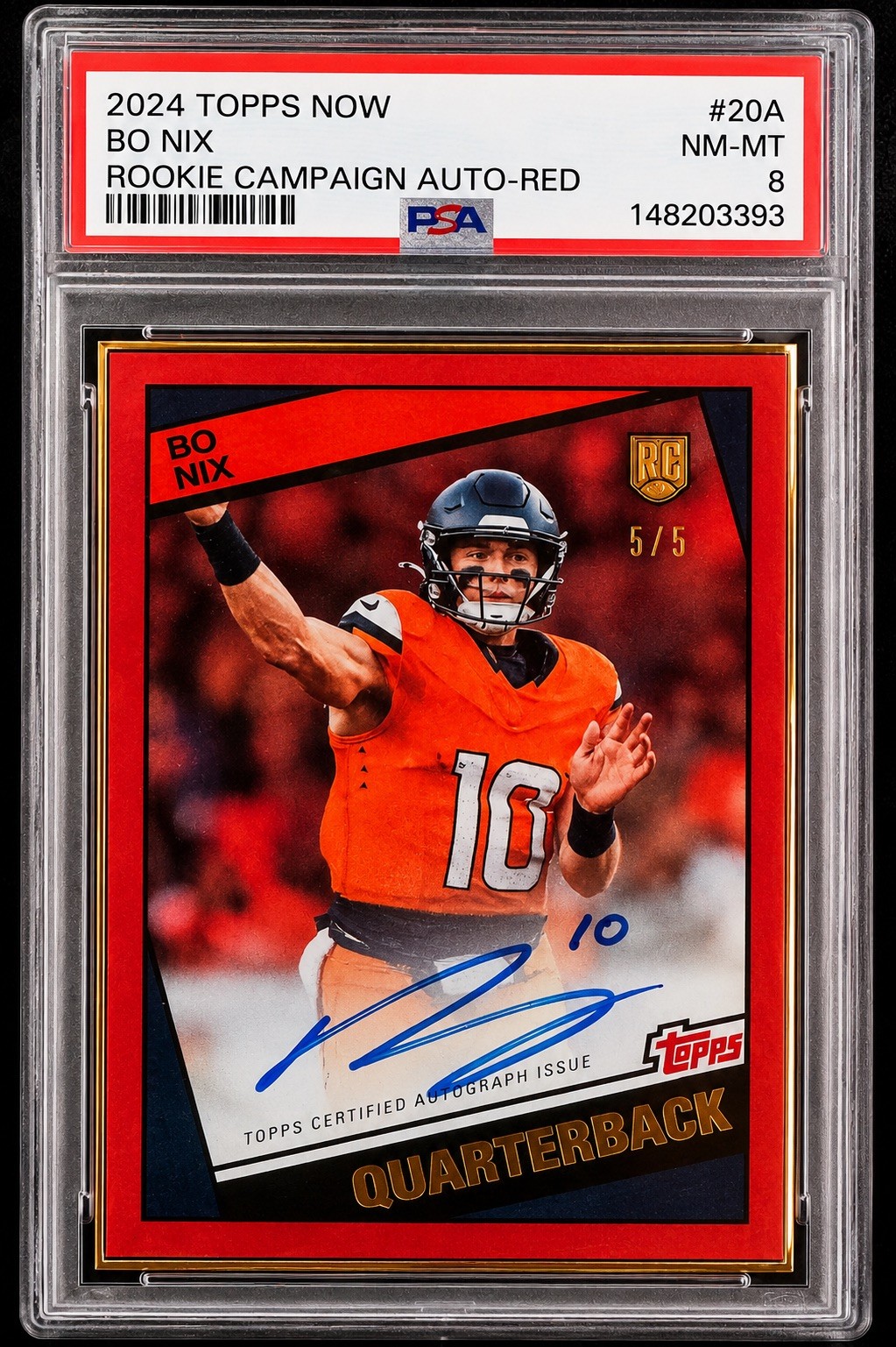 Bo Nix Topps Now Rookie Campaign Autographs #20A Red