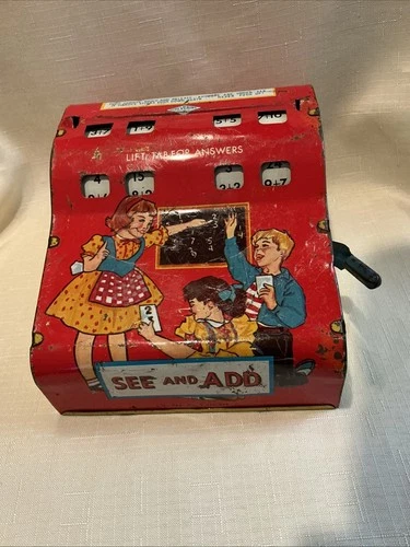 Vintage Wolverine Toy Co., SEE and ADD Tin Toy Adding machine WORKS