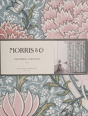 William Morris Fabric Shower Curtain Cray Blue 72''x72'' Green Pink Cottage Shabby
