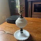 VTG Milk Glass Hobnail  Lamp, 10.5” tall, working, (c)