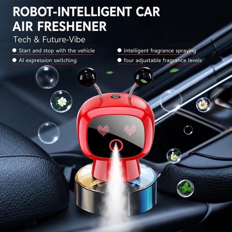 AI Robot Car Air Freshener Diffuser USB Rechargeable Aroma Mist Red