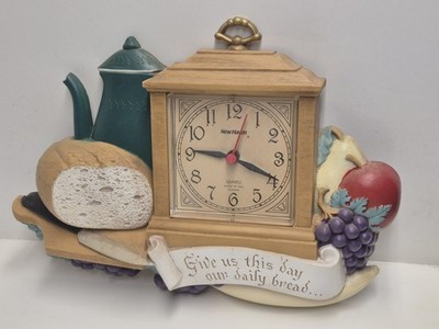 Burwood Kitchen Clock Give Us This Day Our Daily Bread Fruits Coffee Pot Quartz