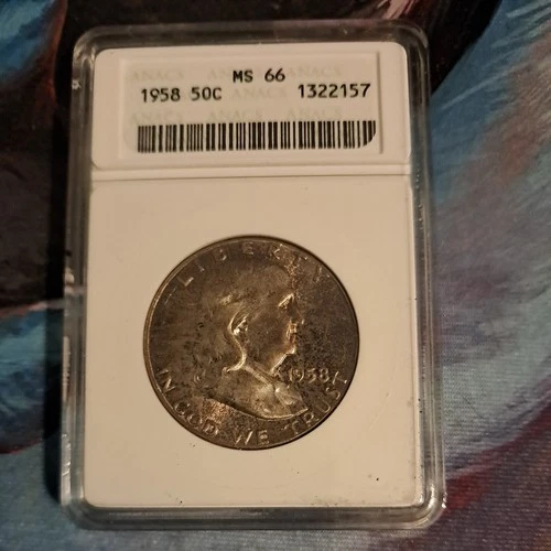 1958 Franklin 50c Silver Half Dollar NGC MS 66 Toned #4615