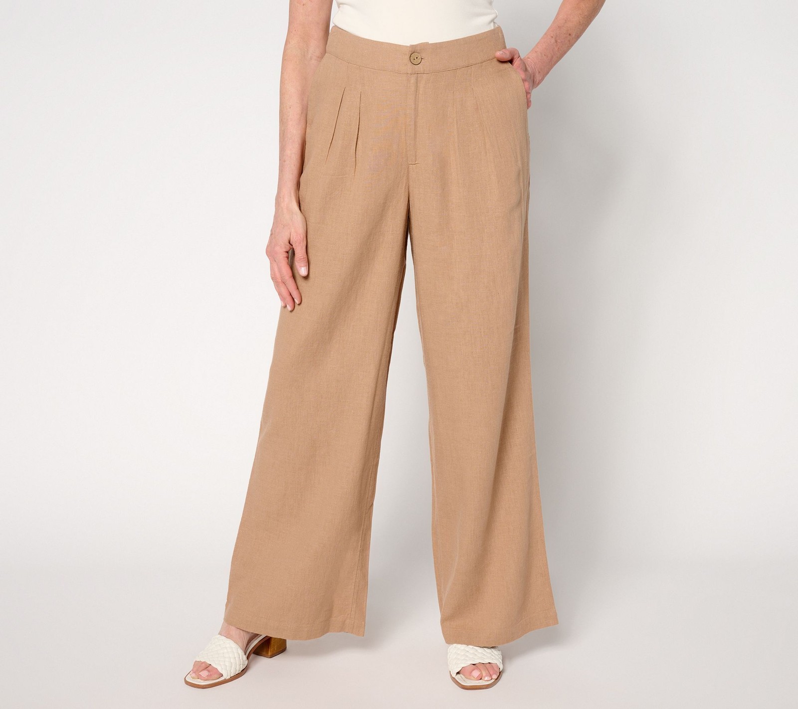 SUNNYLiFE Women's Petite Pants 18P Luna Linen Wide Leg Brown A684296