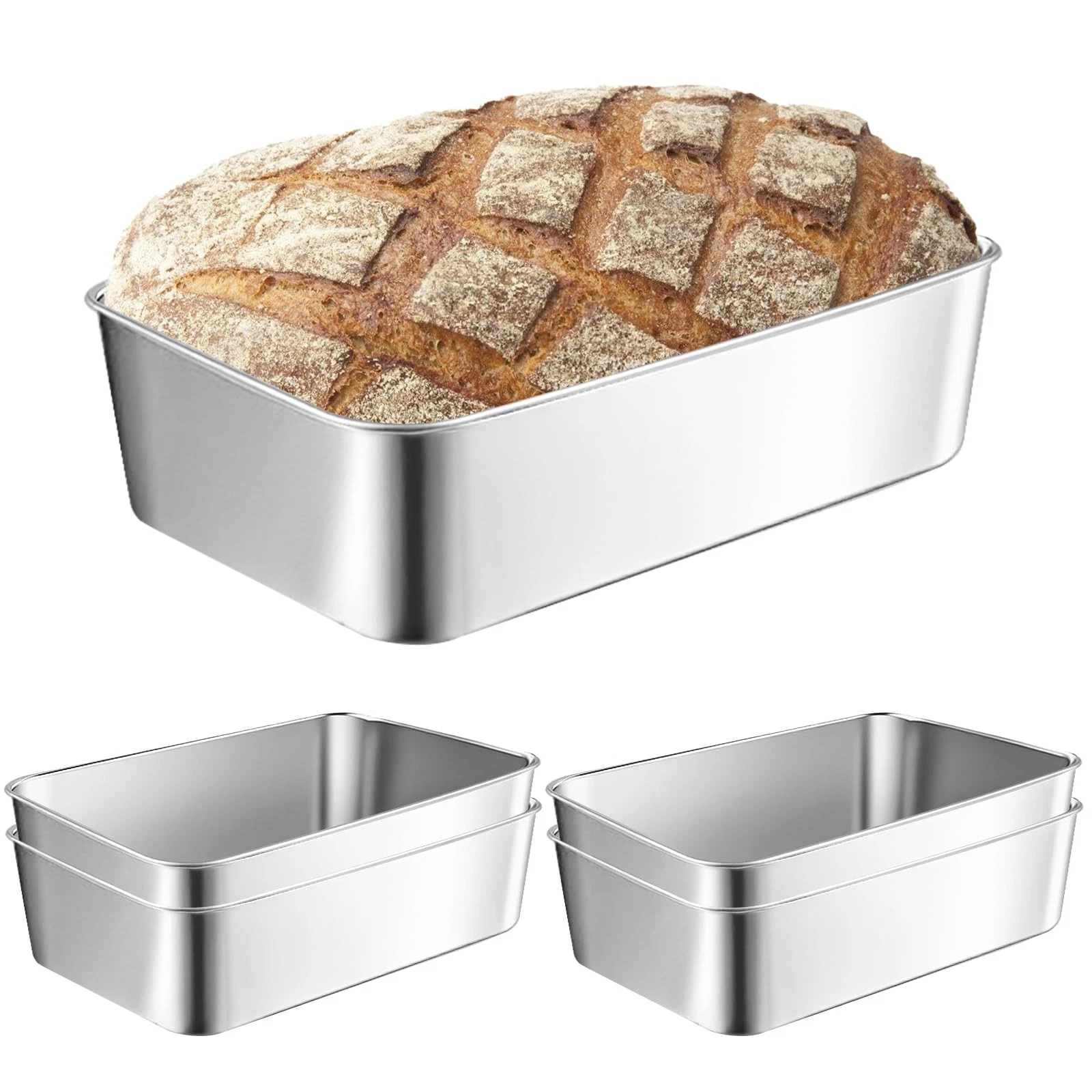 Loaf Pan Set of 5, Stainless Steel Bread Pan, Rectangular Toast Bread Baking Pan Box...