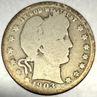 1903 (P) Barber Quarter - 90% Silver - Circulated Condition - 3867
