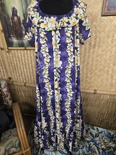 Vintage Hawaiian Aloha Dress Purple Floral Muumuu w1139
