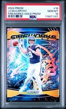 2024 Panini Prizm JJ Mccarthy Fireworks Gold Prizm #18 /10 PSA 10 Gem Mint RC