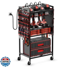 JUNNUJ Large Power Tool Organizer Cart with Charging Station, Gar