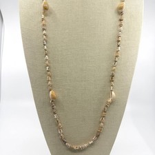 Brown White Cowrie Seashell Long Necklace Coastal Boho Beach Statement Jewelry