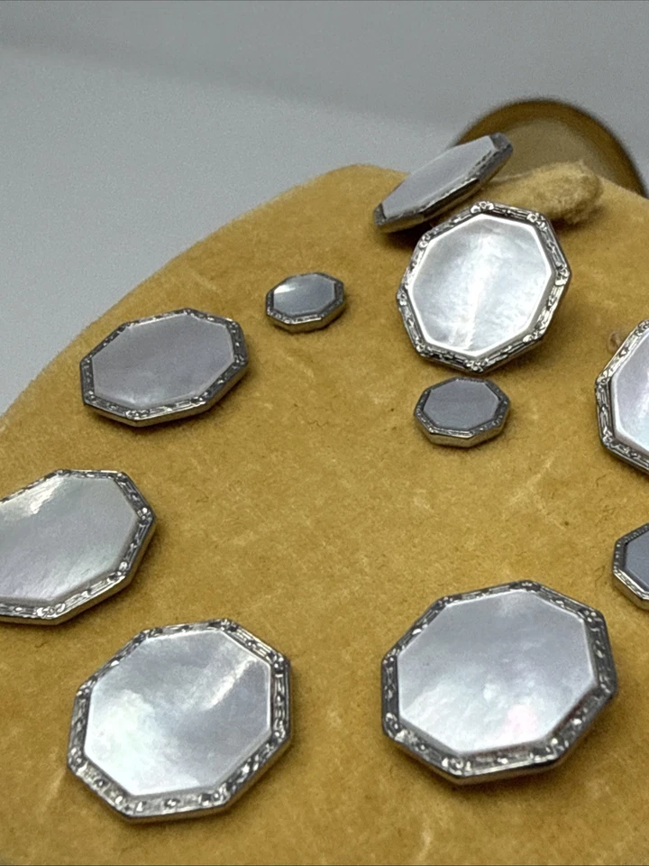 Camisa Esmoquin Krementz Vintage Gemelos Plata 925 y Madreperla Foto 4 de 4