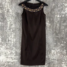 AB Studio Size 6 Beaded Sleeveless Mini Shift Dress Brown ZIp Casual Round Neck