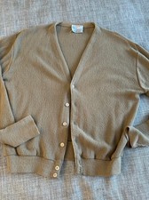 Vintage London Fog Men  s Large TAN BUTTON FRONT CARDIGAN Acrylic Made USA