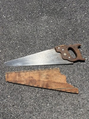 Vintage Henry Disston 20'' Handsaw Saw Wheat Handle with wood case