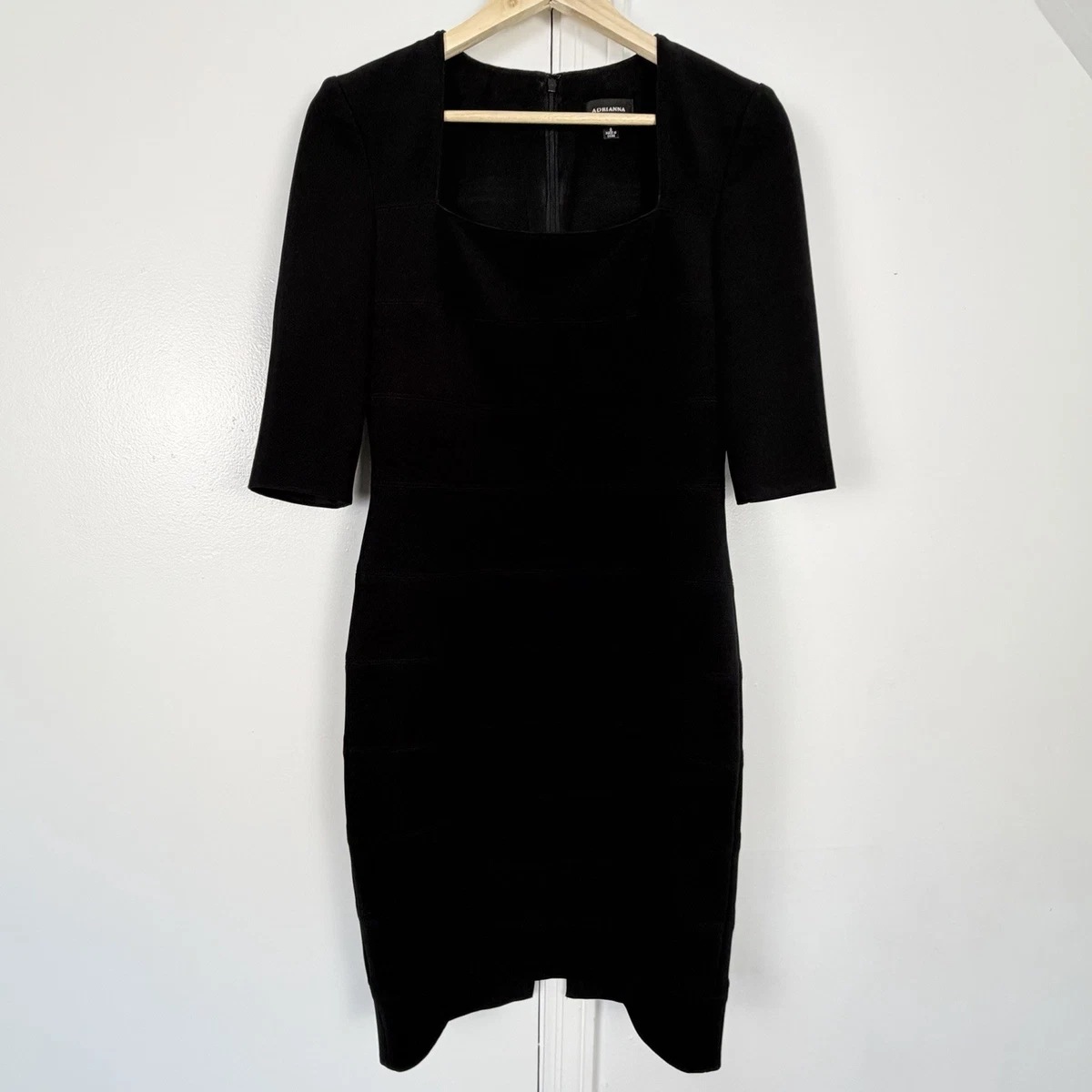 Robe Fourreau Adrianna Papell Avec Surpiqûre Dentelle Noire - Manches 3/4, Taille S, Occasion Très Bon état, Soirée Formelle